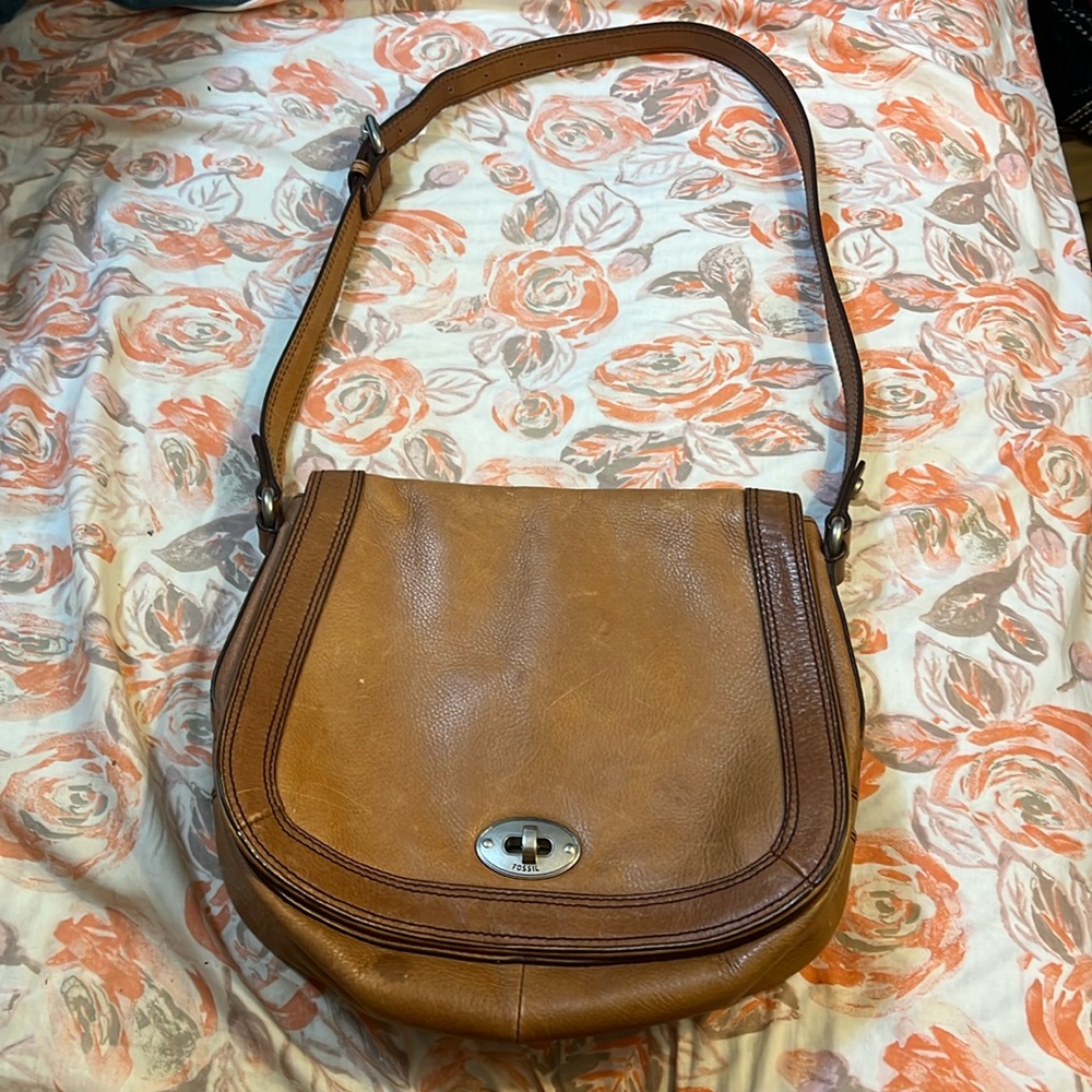 Women's Fossil Brown Leather Shoulder Bag/Cross Body Purse